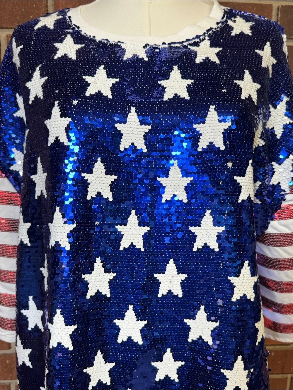 Fantastic Fawn Sequin Flag Oversized T-shirt Dress Size Small - Picture 3 of 11